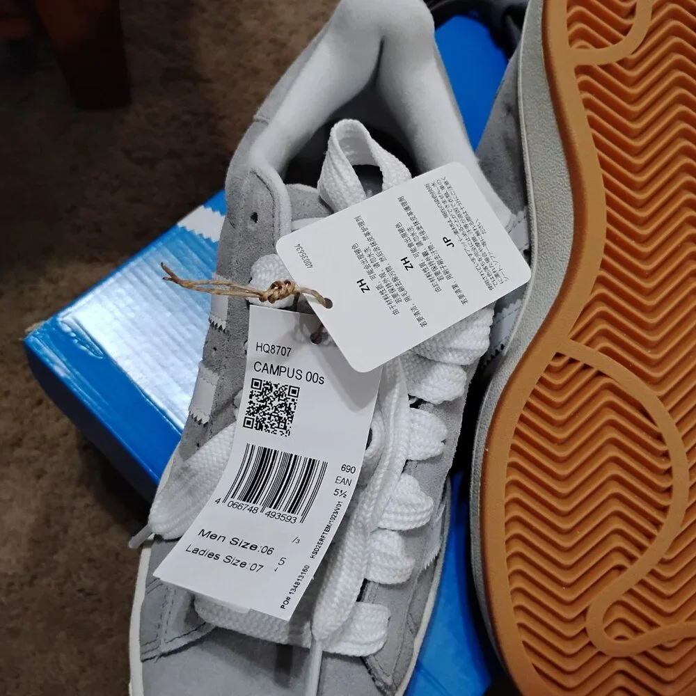 Adidas Campus Shoe Gray/White Men's 6/Women's 7 NWT - Picture 7 of 8